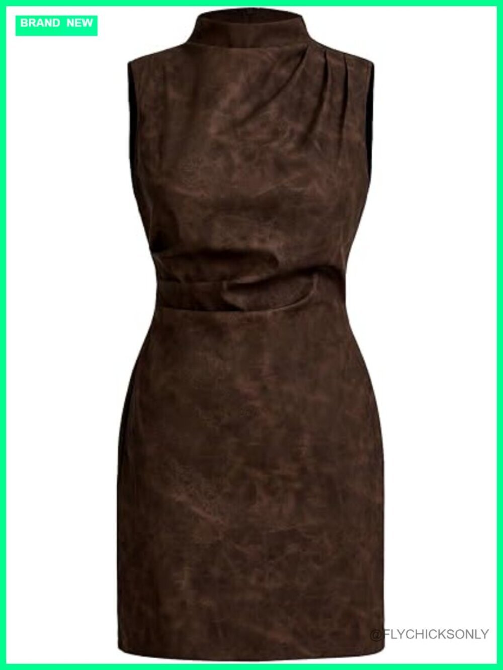 Mock Neck PU Leather Sleeveless Bodycon Sheath Pencil Dress, Party & Club Dress